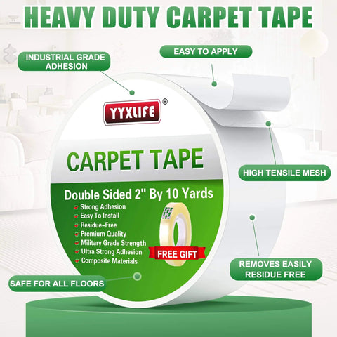 Heavy Duty Double Sided Rug Tape For Hardwood Floors And Tile Non Slip Anti Curling Floor Tape For Area Rugs Mats And Carpets No Residue Super Strong Hold Easy Cut To Fit 2 Inch By 10 Yards White