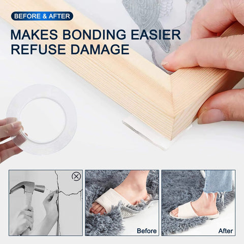 Heavy Duty Double Sided Mounting Tape Clear Removable For Walls Carpets Rugs And Posters 9.84 Foot Long And 1.18 Inch Wide