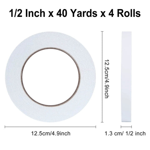 Double Sided Tape Half Inch By Forty Yards Four Rolls Sticky Adhesive for Arts and Crafts Office and School Supplies