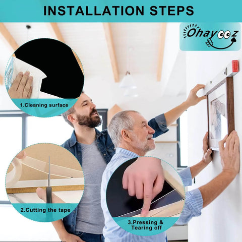 Installation steps for Ultra Strong Double Sided Tape For Indoors And Outdoors, Heavy Duty Removable Clear Nano Adhesive, 10 Feet
