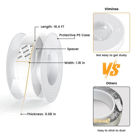Heavy Duty Double Sided Tape Nano Clear Mounting Tape Sixteen Point Four Feet Extra Large Removable Traceless Adhesive dimensions comparison