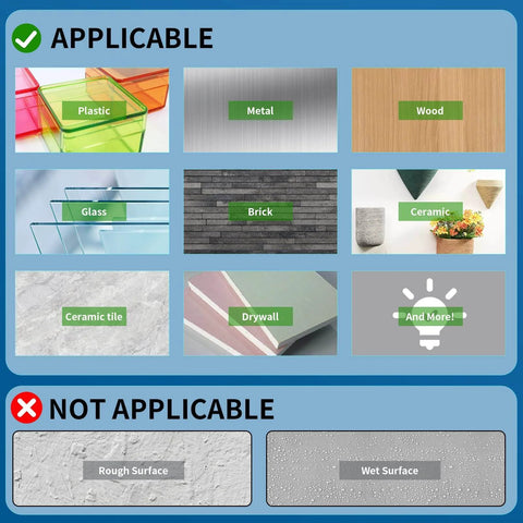Image showing surfaces applicable for Ultra Strength Heavy Duty Double Sided Tape With Industrial Adhesive Waterproof Foam Mounting Tape.