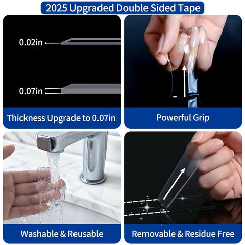 Heavy Duty Double Sided Tape Nano Adhesive 2 Rolls Total 20 Feet Clear Mounting Tape For Posters Pictures Rugs And Carpets shown in use