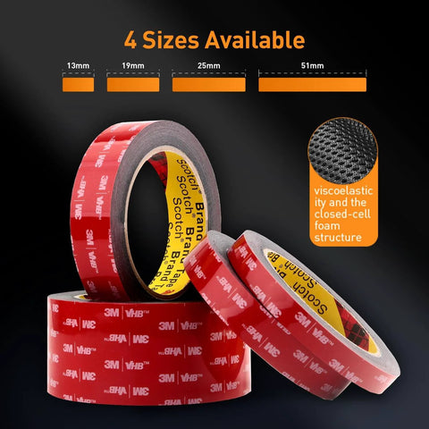 Heavy Duty Double Sided Mounting Tape Half Inch By Eighteen Feet Waterproof Foam Adhesive 25 Mil Thick in various sizes