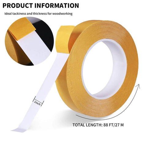Double Sided Woodworking Tape 1 Inch By 88 Feet Heavy Duty Adhesive For Carpentry Cabinet Installation And Trim Projects