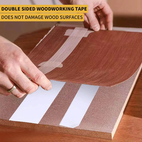 Applying Double Sided Woodworking Tape 1 Inch By 88 Feet Heavy Duty Adhesive For Carpentry Cabinet Installation And Trim Projects