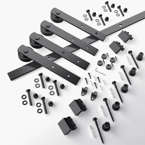 6.6FT Double Sliding Barn Door Hardware Kit for Two 20 Inch Door Panels with heavy duty carbon steel track and nylon rollers