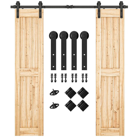6.6FT Double Sliding Barn Door Hardware Kit for Two 20 Inch Door Panels, showing track and accessories, doors not included