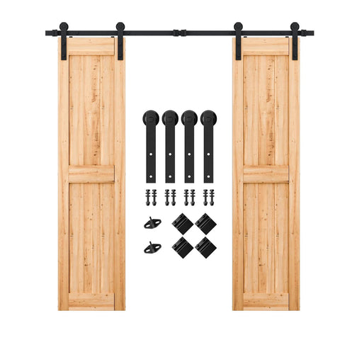7FT Double Sliding Barn Door Hardware Kit for Two 21 Inch Door Panels, Heavy Duty Carbon Steel Track, Smooth Quiet Nylon Rollers