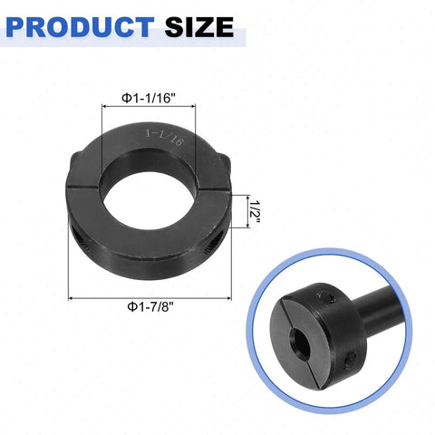 2pcs Double Split Shaft Collar for 1-1/16" Shaft, Two-Piece Clamping Collar, 1-7/8" OD, 1/2" Width, Black Oxide Steel Lock Collar Clamp shown