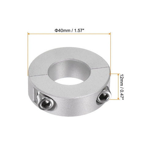 Double Split Shaft Collar for a 20mm shaft with 40mm outer diameter and 12mm width, detailed view showing dimensions.