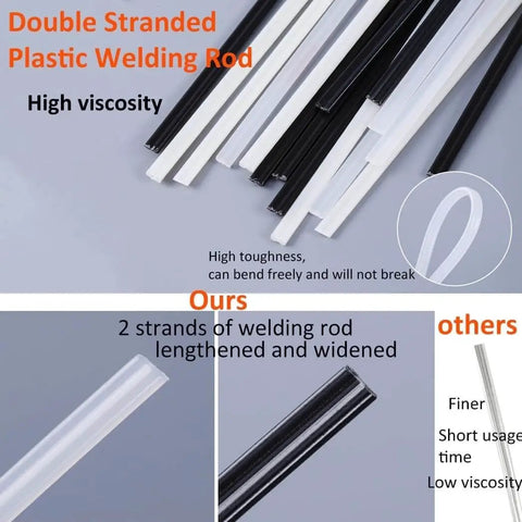 Close-up of black and white double stranded plastic welding rods from Upgraded 150W Plastic Welder Kit With 1000 Pcs Hot Staples