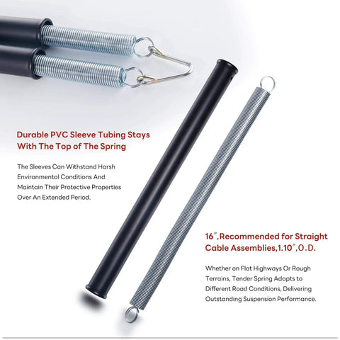 16 Inch Double Tender Spring Kit For Trailer Suspension with tube sleeves shown in front view, designed for air lines and electric cords.