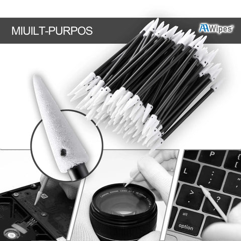 Double Tipped Foam Cleaning Swabs With Spiral Head used in electronics, close-up of 3.2 mm head, pack of 200, AAwipes D7230BLK