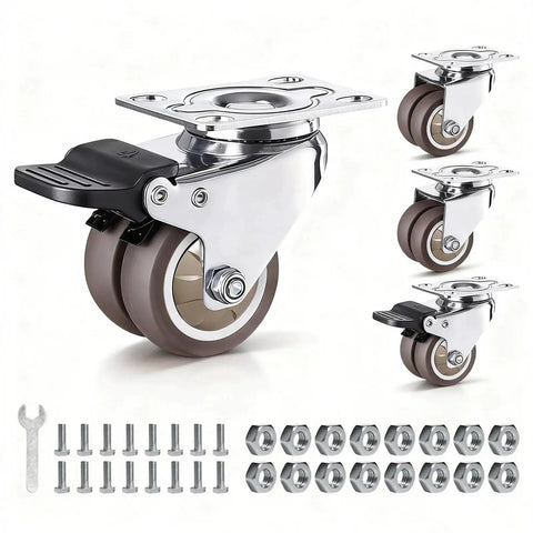 1.5 Inch Double Wheel Swivel Caster Wheels Set Of Four With Rubber Caster Wheels And 396 Lbs Load Capacity For Cabinets Tables And Workbenches