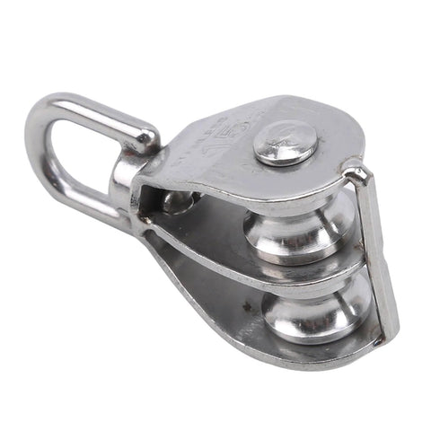 M25 Stainless Steel Pulley Single/Double Wheel Swivel Lifting Rope Pulley Set Bearing Lifting Wheel Tools(M25,Double Pulley).