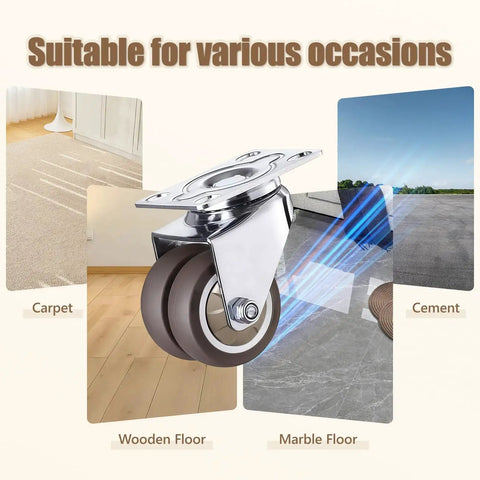 1.5 Inch Double Wheel Swivel Caster Wheels Set Of Four With Rubber Caster Wheels And 396 Lbs Load Capacity For Cabinets Tables And Workbenches Two With Brake And Two Without Ideal For Garage Workshop Storage Carts Office Furniture And Heavy Loads on various floors