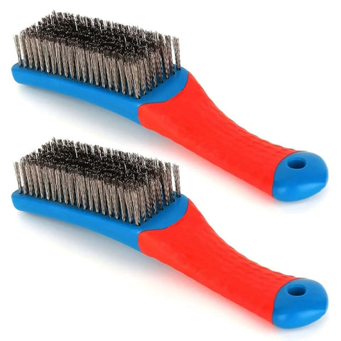 Heavy Duty Wire Brush for Cleaning, Dense Steel Brush with Handle, Ideal for Rust Removal and Home Kitchen Use, two brushes displayed
