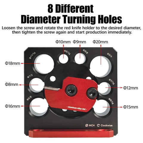 Eight Hole Dowel Maker Jig Kit For Woodworking With Aluminum Alloy Construction showing 8-20 mm diameter holes and carbide blade.
