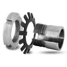 Front view: H205 20mm adapter sleeve with lock nut and washer, metal finish, Rubber Belts Online