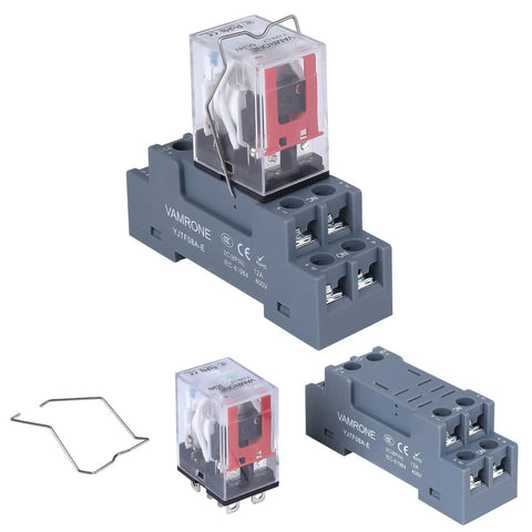 Beefy 24V DC DPDT Electromagnetic Relay Kit With 8-Pin Socket Base, 10 Amp Coil With LED Indicator, 2NO 2NC, DIN Rail Compatible, 2 Pack
