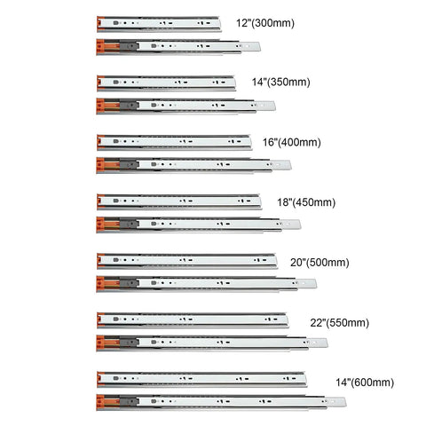 Multiple sizes of drawer runners including Full Extension Ball Bearing Drawer Runners 300 Mm With Automatic Soft Closing Mechanism