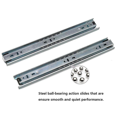 Drawer Slide 11 Inch Ball Bearing 3 Section Drawer Cabinet Slide, Side Mount 2pcs (Silver) with steel ball bearings visible