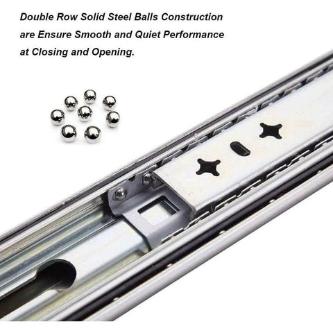 Close-up of Heavy Duty Drawer Slides One Pair of 22 Inch Ball Bearing 250 LB Capacity, highlighting ball-bearing track detail.