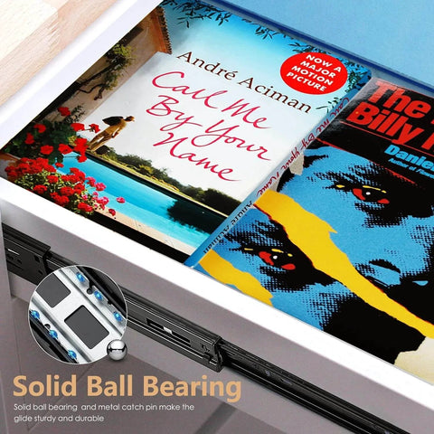 12 Inch Soft Close Drawer Slides 1 Pairs 2 Pack Black Full Extension Ball Bearing Drawer Glide Side Mount with books inside drawer