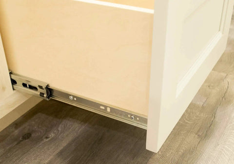 Side view of drawer with Eight By Seven Sixteenth Inch Truss Head Ball Bearing Drawer Slide Screw With Phillips Drive in use