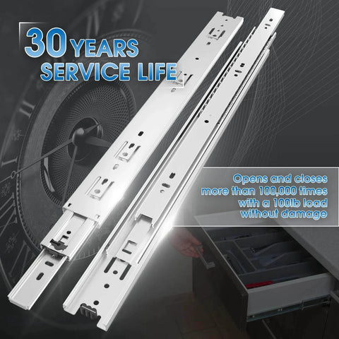 1 Pair Full Extension Drawer Slides 8 10 12 14 16 18 20 22 24 Inch 100 lb Load Capacity Side Mount Ball Bearing Rails Silver