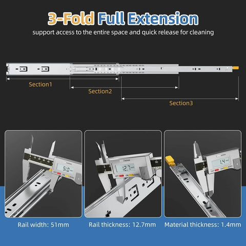 1 Pair Heavy Duty Drawer Slides [165 LB Capacity] with Lock Side Mount 16 Inch, Full Extension Ball Bearing Drawer Glides illustration