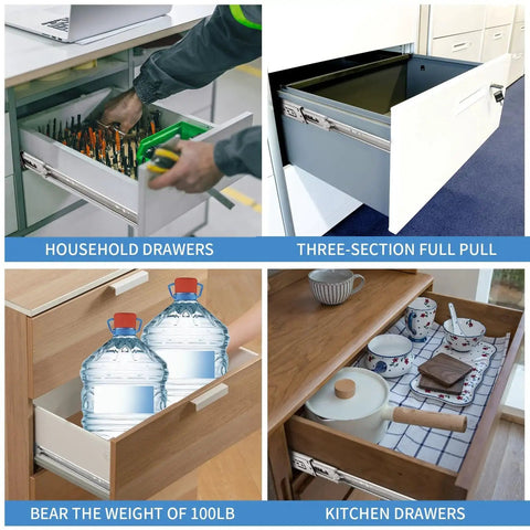 18 Inch Drawer Slides Set With Soft Close And Full Extension Ball Bearing Rails 4 Pairs (8 Pieces) installed in various drawers