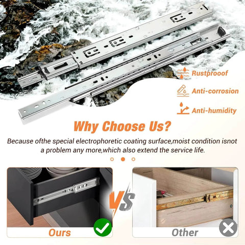 Comparison of REGUDA Drawer Slides Ball Bearing 3 Folds Full Extension Side Mount Cabinet Runners Glides vs generic drawer slides