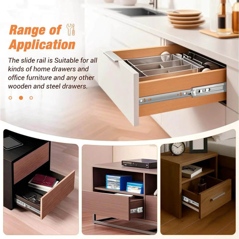 REGUDA Drawer Slides Ball Bearing 3 Folds Full Extension Side Mount Cabinet Runners Glides Rails Track 100 Lbs Load 12 inch, installed in kitchen drawer