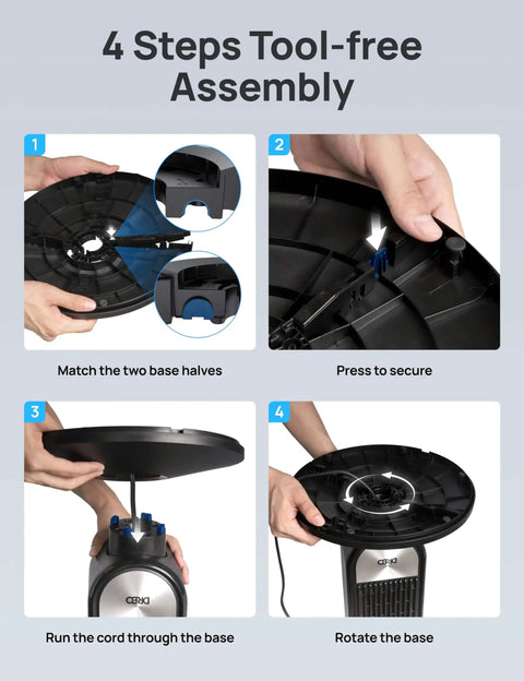 Steps to assemble Ultra Quiet 42 Inch Bladeless Tower Fan For Bedroom And Living Room With 9 Speed DC Motor by DREO.