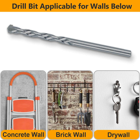Drill bit for #10-12 Wall Anchors and Screws Kit 220pcs, suitable for concrete, brick, and drywall, ideal for secure installations.