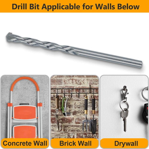 Image of a drill bit from the #12-16 Wall Anchors and Screws Kit 134pcs, shown applicable for concrete, brick, and drywall surfaces.