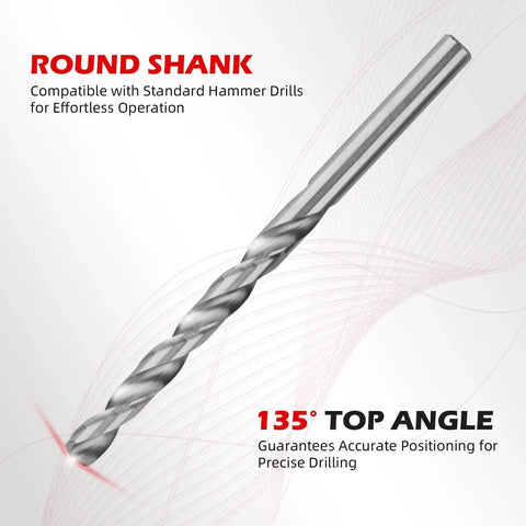 Garage-Grade 1/4-20 Inch Thread Repair Kit with 0.380 Inch Stainless Steel Inserts includes drill with round shank, 135° tip angle.