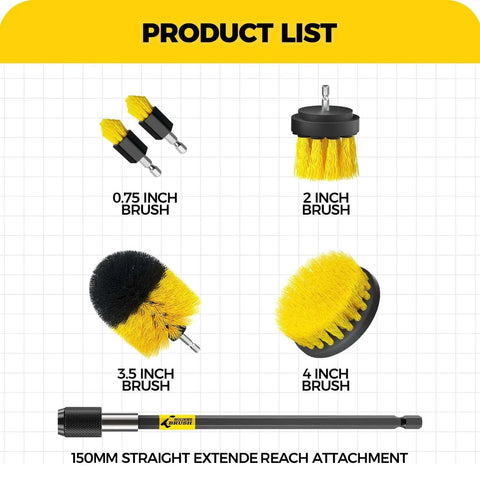 6Pack Drill Brush Power Scrubber Cleaning Brush Extended Long Attachment Set with various brush sizes for grout and surface cleaning