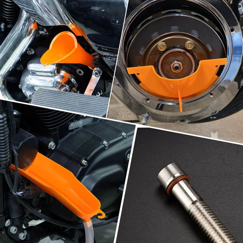 Oil Change Kit For Harleys And Big Twins With 50 Pcs O Ring Primary Drain Plugs, Drip Free Oil Filter Funnel, Crankcase Fill Funnel