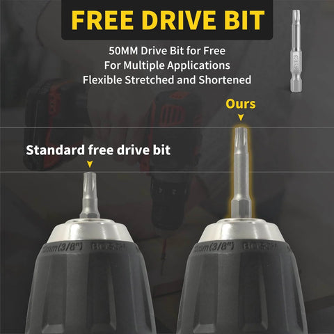Comparison of standard and premium drive bits with flexible, durable 50mm design, part of Wood Screws 3 Inch, Deck Screws kit.