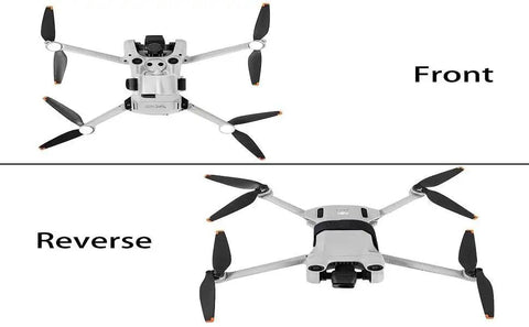 Drone Airdrop System With Release Device And Payload Clip For Safe And Precise Airdrops Of Fish Bait Or Small Supplies, Compatible With DJI Mini Series Air Series Mavic 3, Mavic 2, Spark, Easy Velcro Belly Mount, Essential Drone Accessory, showing front and reverse view of the drone with attachment.