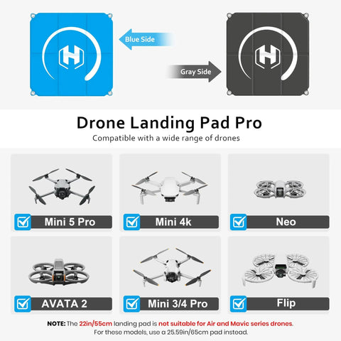 Foldable 22 Inch Drone Landing Pad With Fast Fold System 2x3 Double Sided Waterproof Launch Pad in Blue and Gray