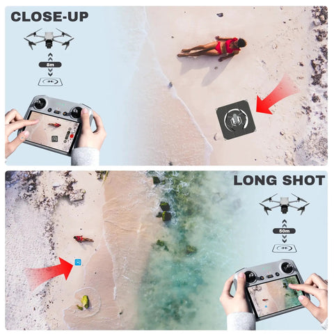 Foldable 22 Inch Drone Landing Pad With Fast Fold System 2x3 Double Sided Waterproof Launch Pad on beach with remote control.