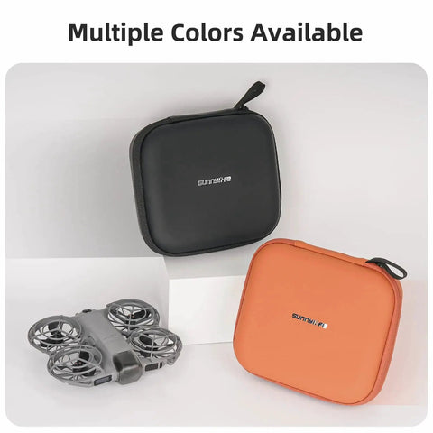 DJI Neo 2 Drone Storage Bag And Protective Travel Case in black and orange, shown with Neo 2 drone. Lightweight Portable Carrying Case.