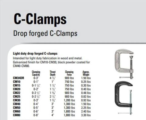 Bessey 4 Inch Drop Forged C Clamp With Swivel Pad Galvanized Finish Cold Drawn Steel Spindle next to product specifications list