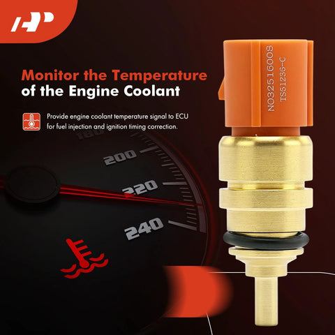 A-Premium engine coolant temperature sensor with orange 4-pin connector and brass body.