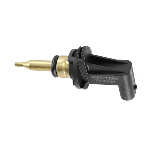 A-Premium automotive temperature sensor with brass probe and black housing.