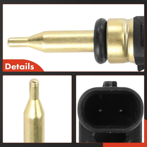 A-Premium temperature sensor probe with brass tip and black O-ring
Close-up of gold brass temperature sensor tip
Black two-pin sensor connector housing for temperature sensor